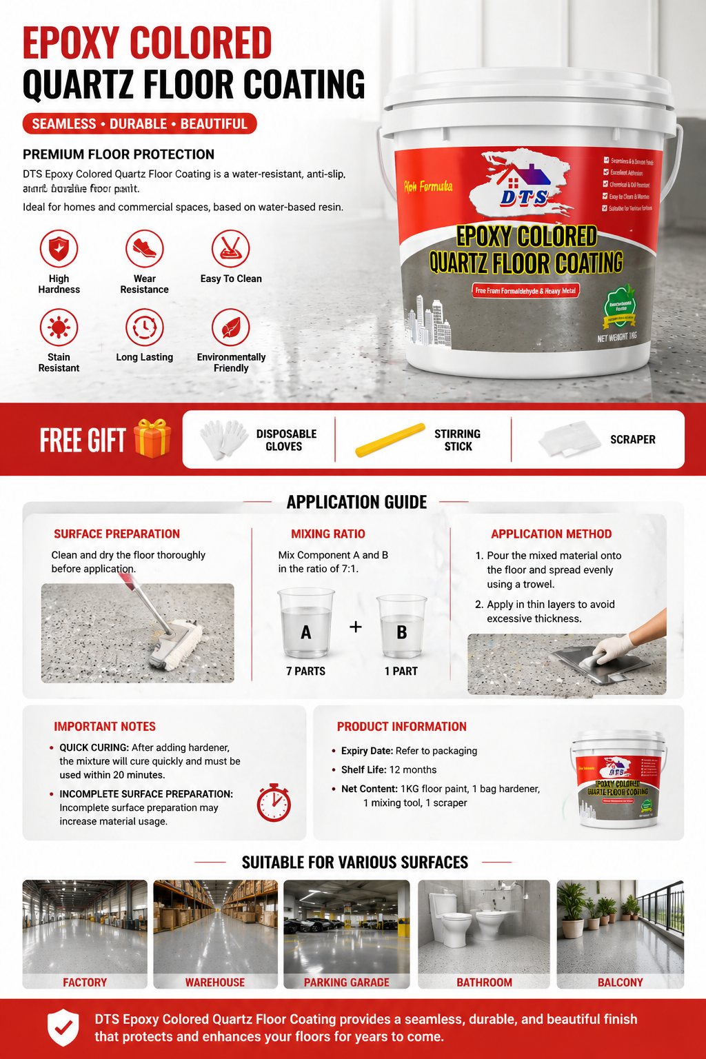 5 in 1 Epoxy Floor Paint  Waterproof Anti-Slip & Ultra-Durable Resin Coating for Home & Garage