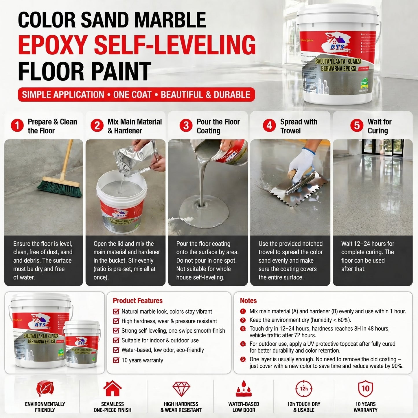 5 in 1 Epoxy Floor Paint  Waterproof Anti-Slip & Ultra-Durable Resin Coating for Home & Garage
